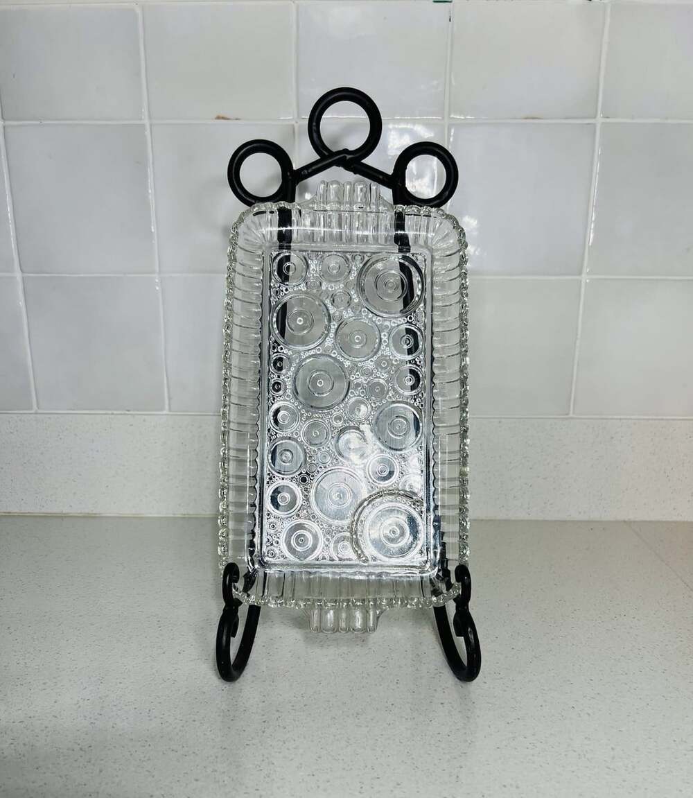 Vintage Clear Glass Snack Trays Set of 5 Circle Pattern Pressed Glass